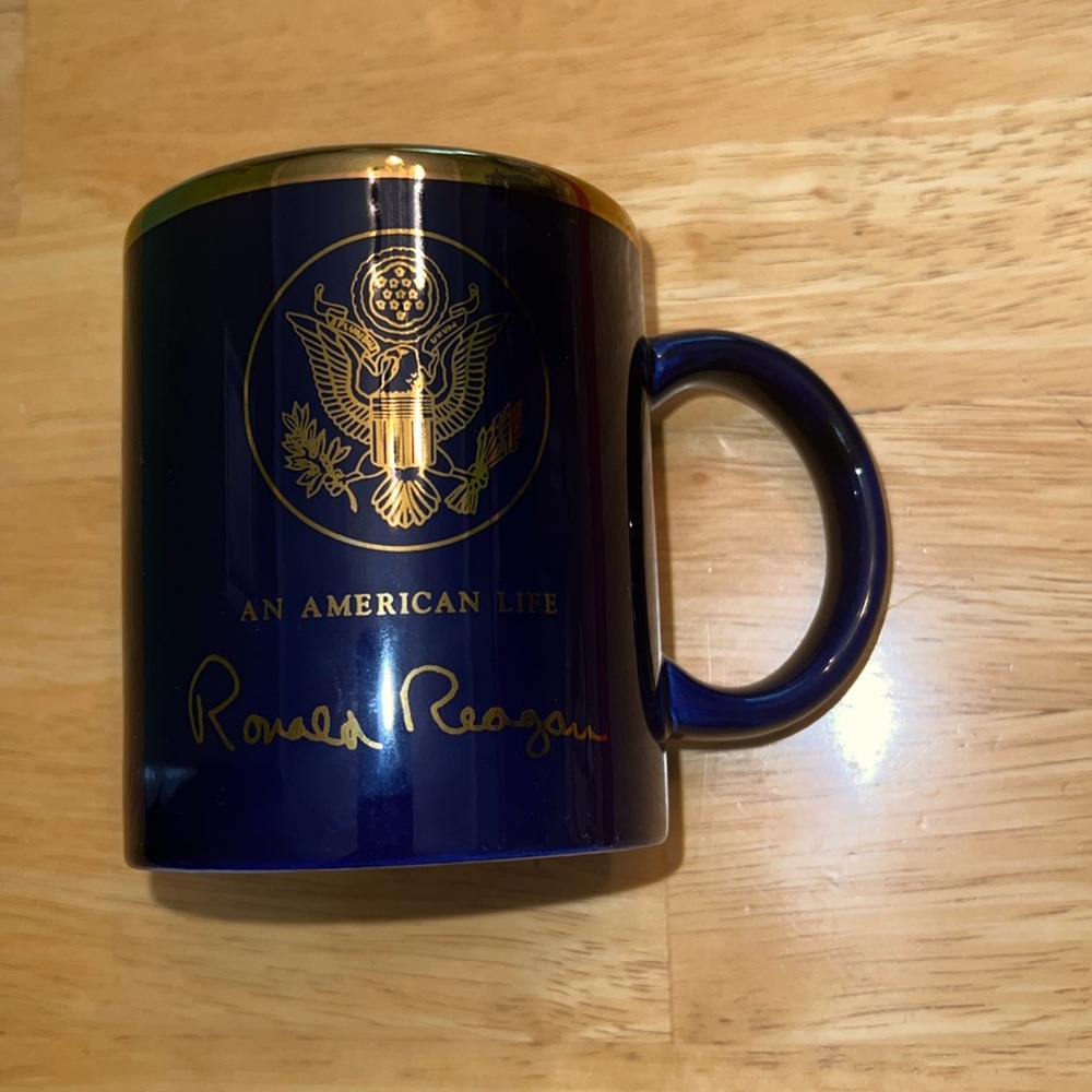 Navy Blue and Gold Ronald Reagan Commemorative Mug